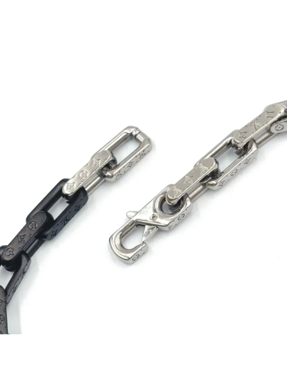 Louis Vuitton Collier Monogram Chain Metal Silver Black Necklace